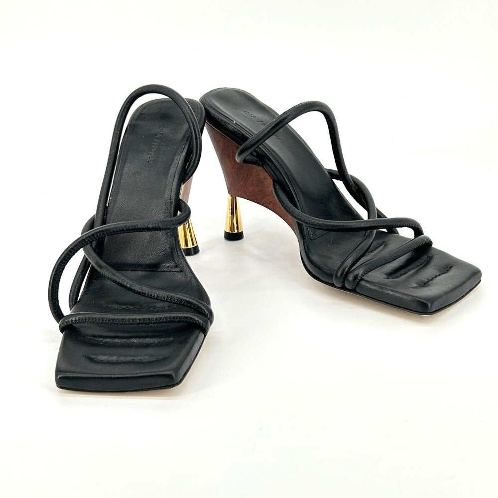 Gia Borghini Black Strappy Leather wood wedge, EU 37 US 6.5 Retail $715